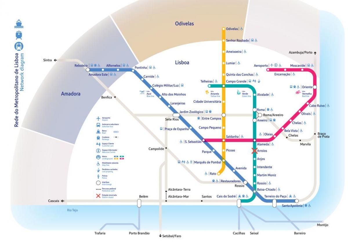 Karte der U-Bahn-Stationen Lissabon