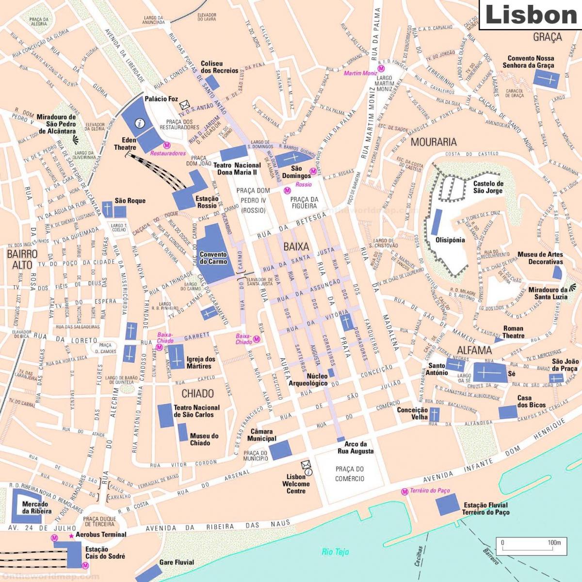 Karte des Stadtzentrums von Lissabon